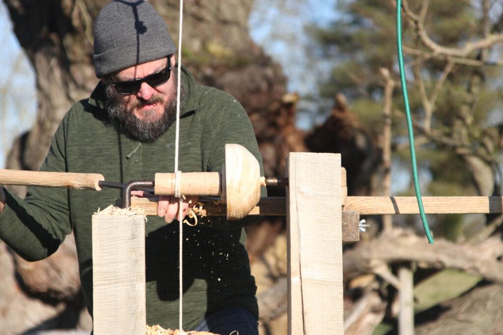 Greenwood woodworking on a traditional pole-lathe
