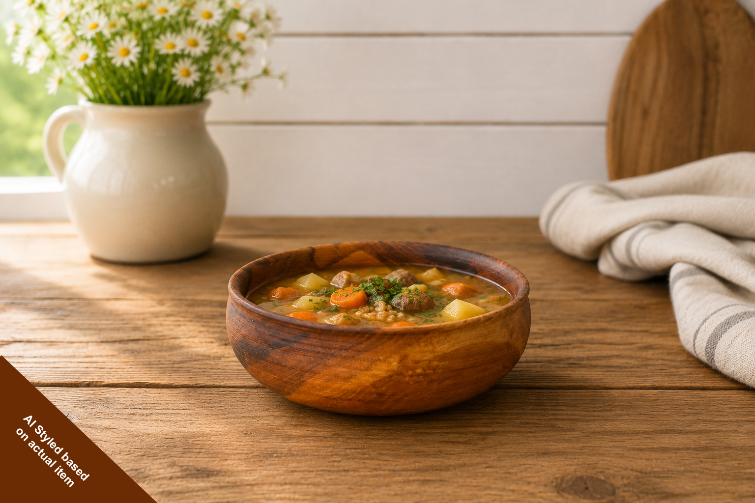 AI Styled apple wood breakfast bowl
